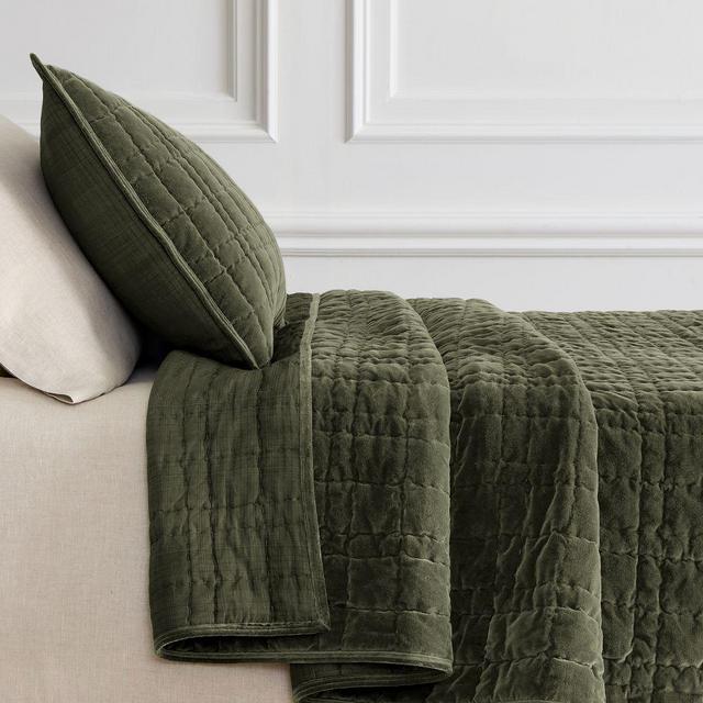 Cotton Velvet Plaid Reverse Quilt, King/Cal.King, Dark Olive
