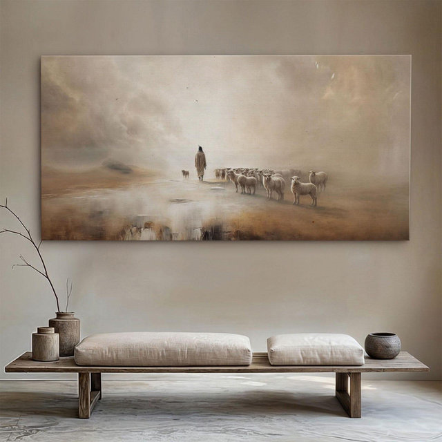 99 Faith Wall Art | Religious Farmhouse Decor | Jesus With Sheep Canvas Decor | Good Shepherd Decor for Bedroom | Inspirational Faith Sign