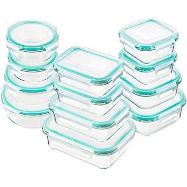 Bayco Glass Food Storage Containers with Lids, [24 Piece] Glass Meal Prep Containers, Airtight Glass Bento Boxes, BPA Free & FDA Approved & Leak Proof (12 lids & 12 Containers)