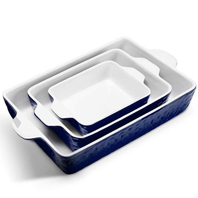 IPOW 3-Piece Ceramic Baking Dish, Value Three Pack Thick Porcelain Rectangular Oven to Table Bakeware Cookware Set Casserole Dishes Lasagna Pans for Cooking & Serving, Dishwasher Safe (Navy)