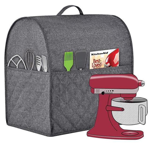 Stand Mixer Dust-proof Cover for KitchenAid Mixer，Multi Pockets for Various Kitchen Appliance Accessories，Water-resistant，Easy Cleaning (Grey, Fit for Bowl Lift 5-8 Quart)