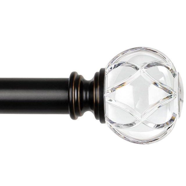 KAMANINA 1 Inch Curtain Rod 72 to 144 Inches (6-12 Feet) Telescoping Black Curtain Rods for Windows, Heavy Duty Long Drapery Rods with Crystal Netted Texture Ends, 32-144"