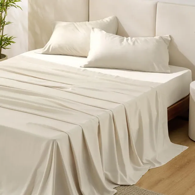 Rayon Derived from Bamboo Sheet Set 4 Pcs Light Beige King Cooling & Moisture-Wicking Bedding with Deep Pockets