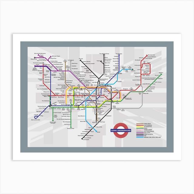 Going Underground, A Music Map Of Great British Bands Art Print