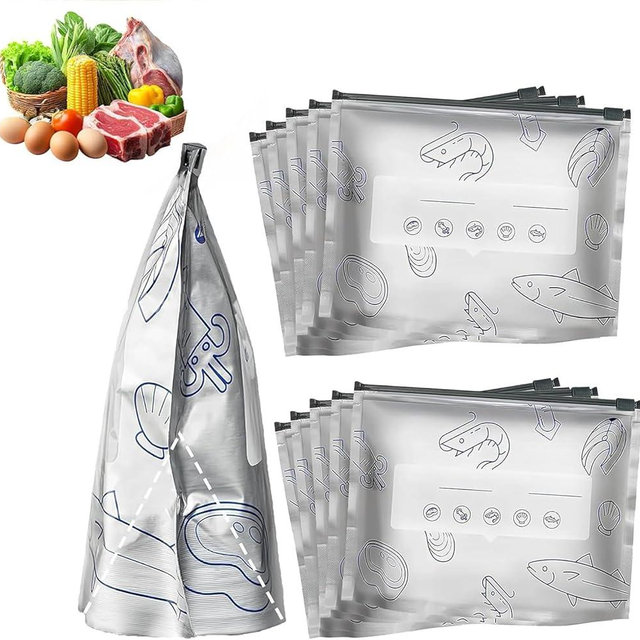 30Pcs Reusable Aluminum Foil Sealable Storage Bags, Thicken Stand Up Foil Sealable Bags with Label and Zip Lock, Aluminum Foil Bags for Food, Vegetable Fruit Meat (10*S+10*M+10*L)