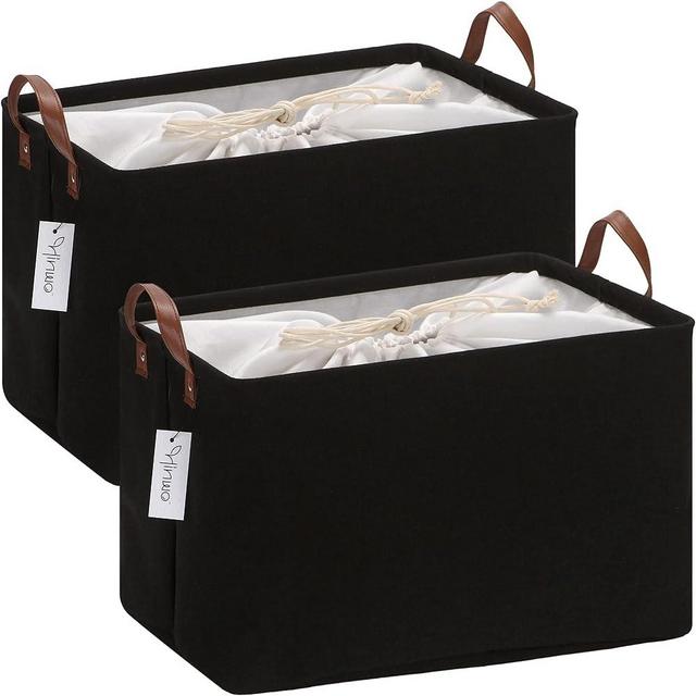 Hinwo 31L Large Storage Bins, 2-Pack Closet Organizers and Storage, Foldable Clothes Storage Baskets with Handles, Containers for Clothing, Blanket, Towels, Toys, Bedding (Black)
