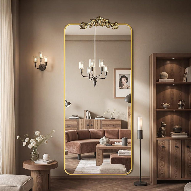 Furnbar Vintage Full Length Mirror, 71"x28" Floor Mirror with Carved, Full Body Mirrors for Home Decor, Standing/Hanging Large Wall Mirrors for Bedroom/Living Room/Entryway, Gold, Retro Style