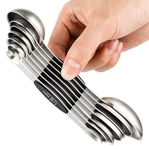YellRin Magnetic Measuring Spoons Set of 7 Stainless Steel Dual Sided Teaspoon Tablespoon for Measuring Dry and Liquid Ingredients