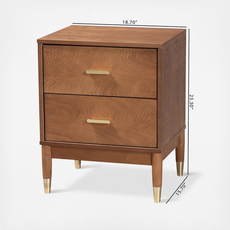 Baxton Studio, Mandolin Mid-Century 2-Drawer Nightstand | Zola