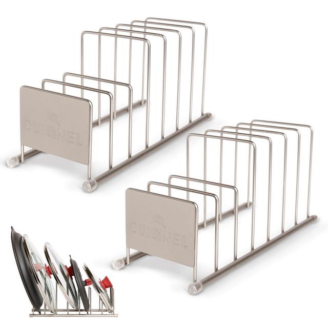 Cuisinel Lid and Dish Organizer Rack - 2-Pack Satin Nickel Kitchen Storage Organization Stand