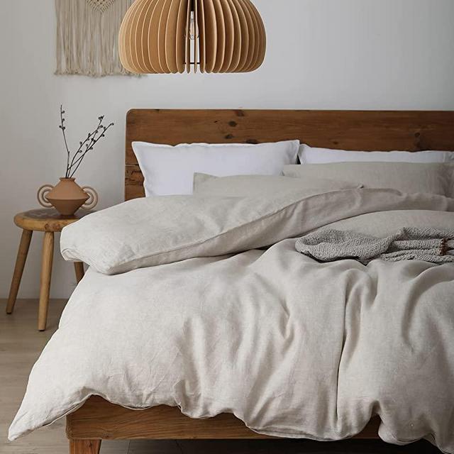 XZ XIFA Linen Duvet Cover,100% Natural French Flax, Breathable & Durable Bedding, Farmhouse Cooling Duvet Cover Sets 3pcs-1 Duvet Cover and 2 Pillow Shams(Queen Size, Linen)