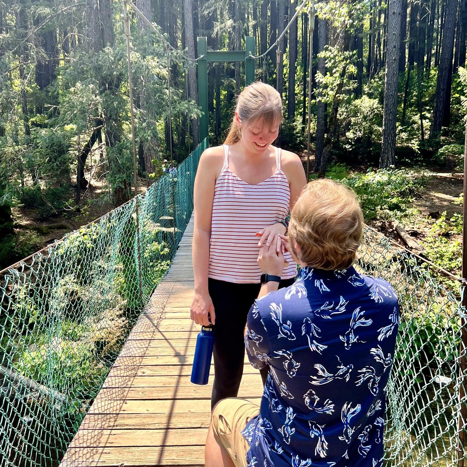 Getting engaged at Soda Creek bridge 4 years later!