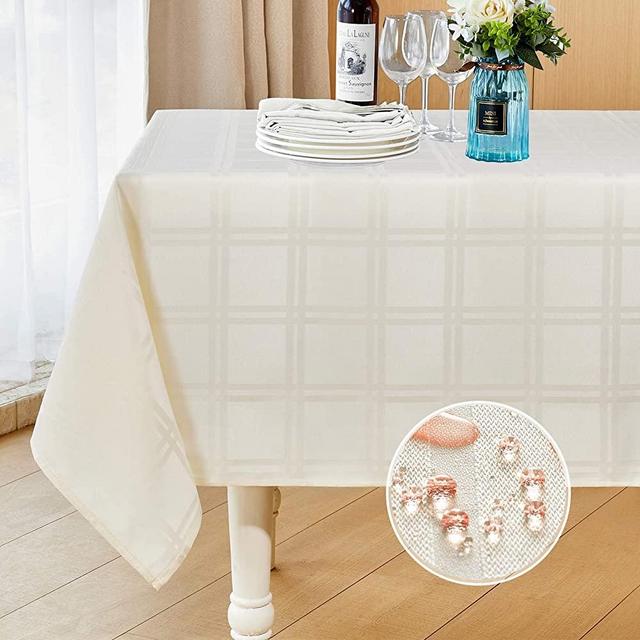 Mebakuk Rectangle Table Cloth Checkered Style Tablecloth Spill-Proof Antiwrinkle and Shrink Proof Decorative Fabric Table Cover for Dining and Outdoor Use (Oblong 52 x 70 Inch (4-6 Seats), Ivory)