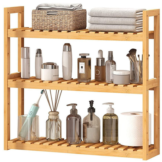 viewcare Bathroom Shelves for Storage, Bamboo Bathroom Shelves Over Toilet, Adjustable 3 Tiers Shelf for Bathroom Storage