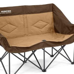 Double Camping Chairs for Adults Oversized Loveseat - 2 Person Camping Chair Heavy Duty Outdoor Camping Couch with Cup Holders - Portable Folding Chair for Outside Lawn, Brown
