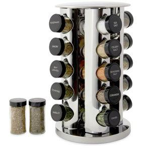 Kamenstein 20 Jar Revolving Countertop Spice Rack with Spices Included, FREE Spice Refills for 5 Years, Polished Stainless Steel with Black Caps, 30020
