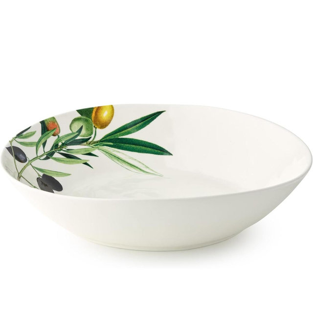 Olivia 128-Ounce Stoneware Large Serving Bowl - 13-Inch Mediterranean Olive Branch Design with Elegant Colors, Perfect for Pasta, Soup, Salads, and Family-Style Dishes