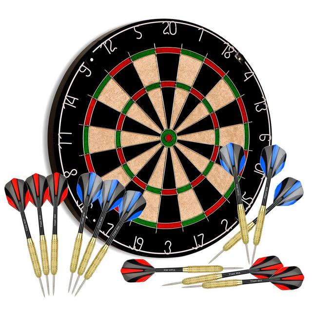 Tian ma Sisal Bristle Dartboard 17.7x1.5 in Staple-Free Bullseye 12 Steel Tip Darts 18g Dartboards Mounting Kits Included