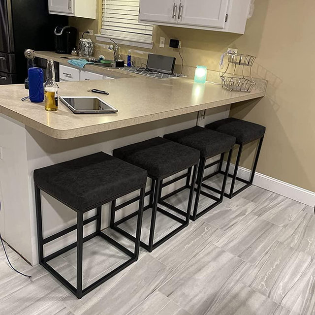 MAISON ARTS Black Counter Height 24" Bar Stools Set of 4 for Kitchen Counter Backless Modern Square Barstools Upholstered Faux Leather Stools Farmhouse Island Chairs,Support 330 LBS,(24 Inch,Black)