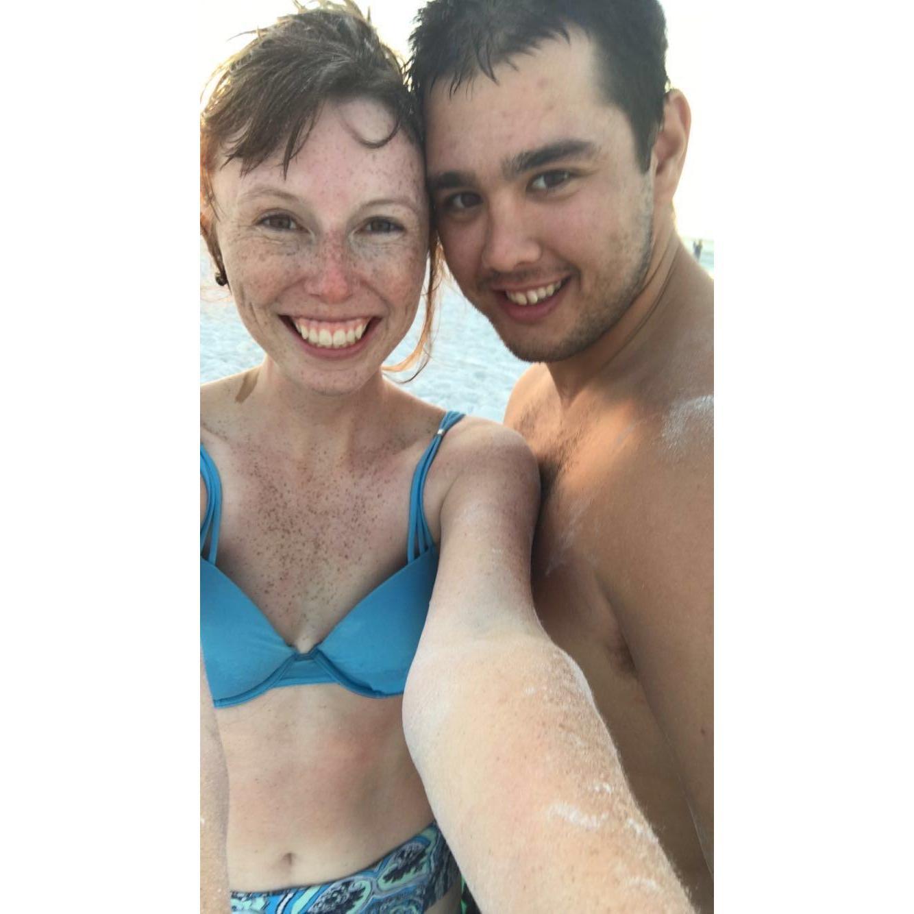Our first photo together on the beach in Siesta Key!