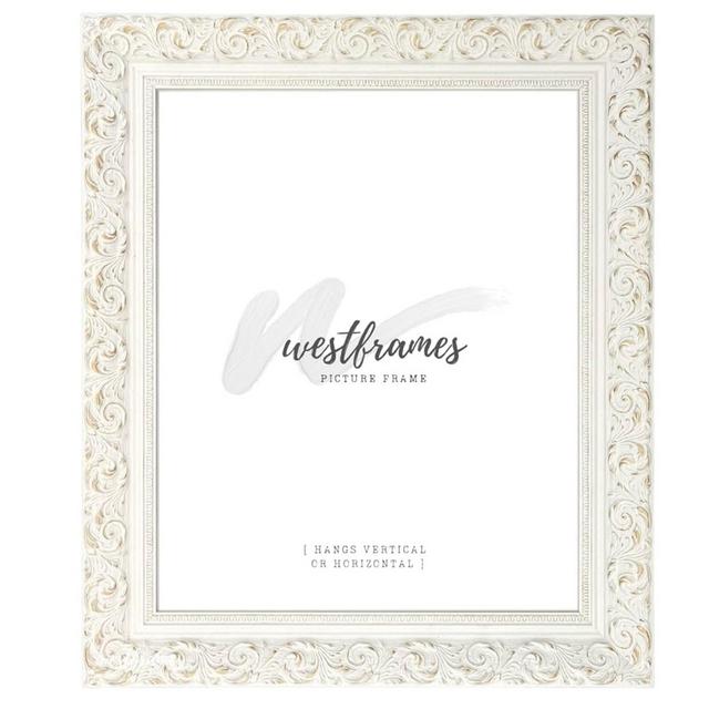 Bella French Ornate Embossed Wood Wall Picture Frame 2.5" Wide (11" x 14" Frame with Plexiglass & Backing Board, Antique White)