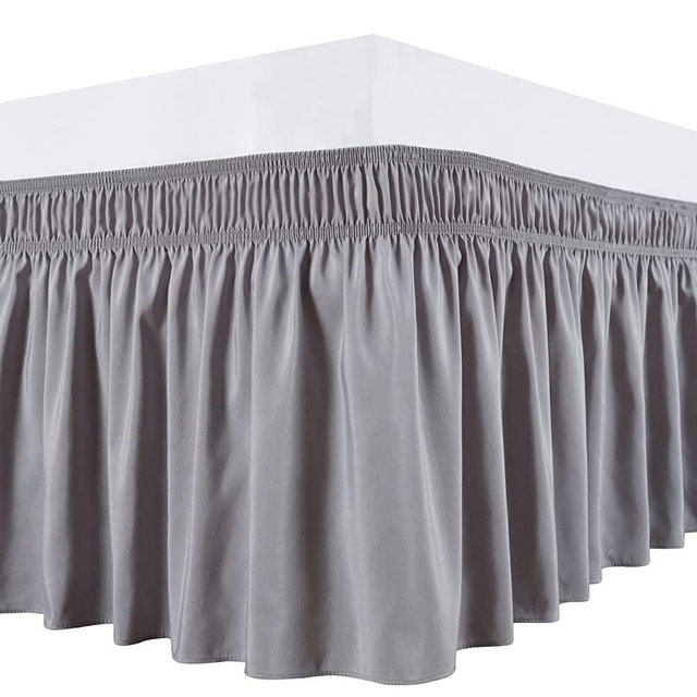 Biscaynebay Wrap Around Bed Skirts for King & Cal King Beds 18" Long Drop, Silver Grey Elastic Dust Ruffles Easy Fit Wrinkle & Fade Resistant Silky Luxurious Fabric Solid Machine Washable