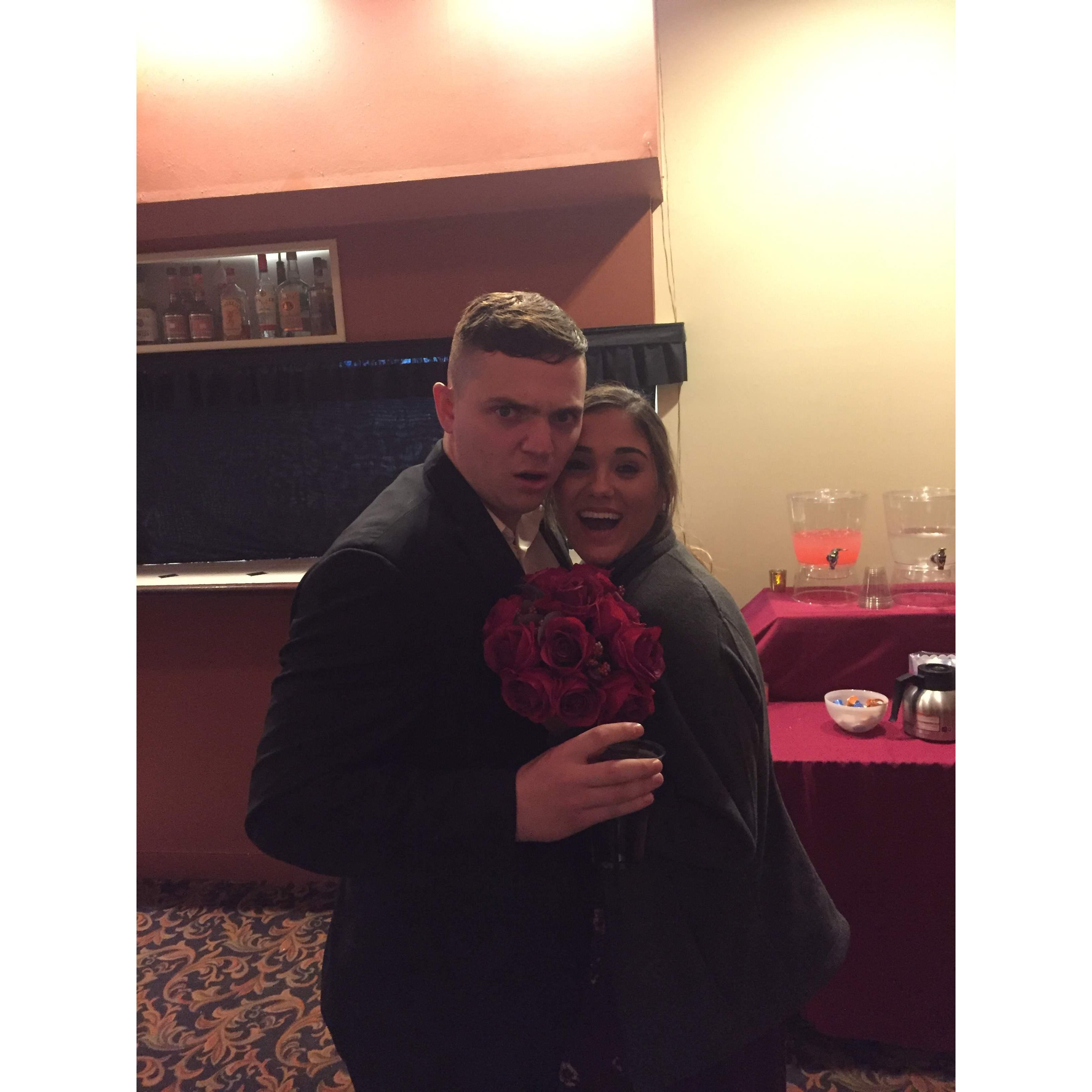 Gage's reaction when I caught the bouquet!