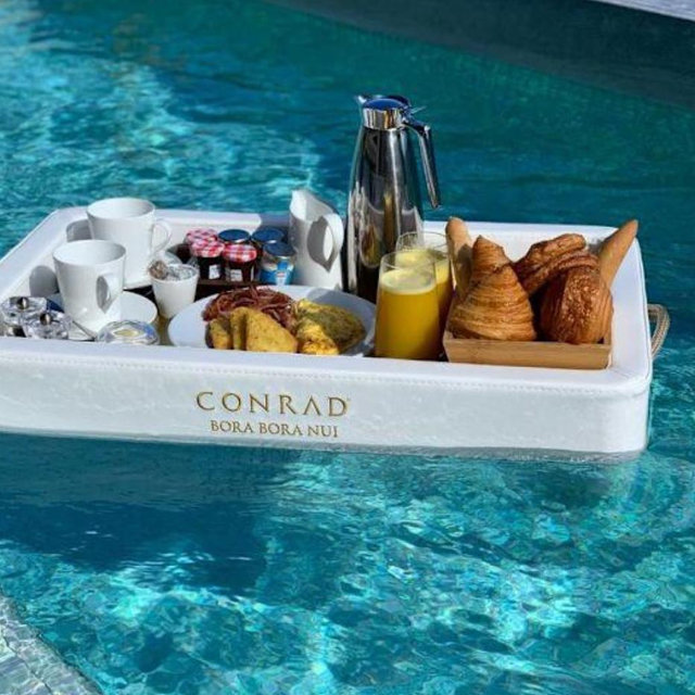 Floating breakfast in our bungalow