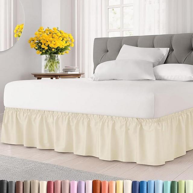 Wrap Around Dust Ruffle Bed Skirt - Off White - Twin/Twin XL Size Beds w/ 12 Inch Drop - Easy Fit Elastic Strap- Adjustable Pleated Bedskirt w/Brushed Fabric - Wrinkle Free - Women, Men, Kids & Teens