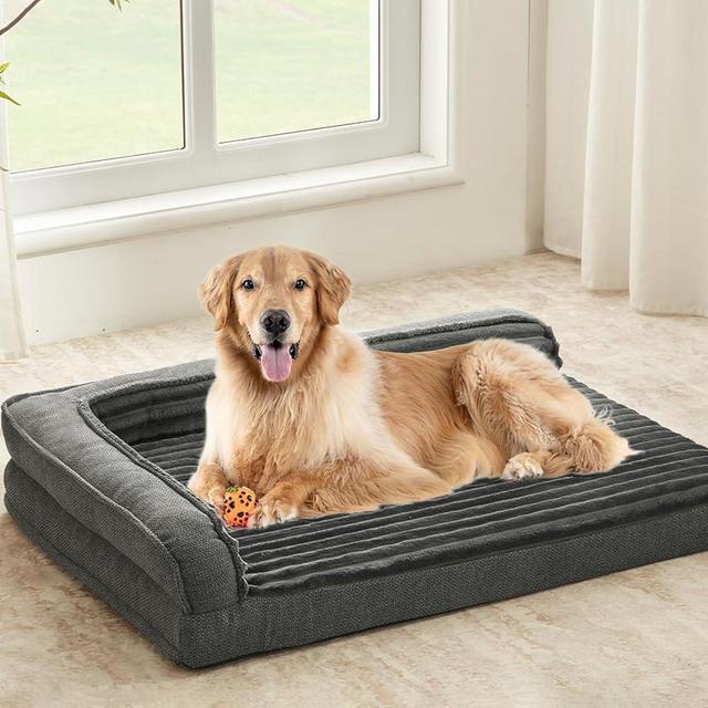 WINDRACING Orthopedic Dog Beds for XLarge, Large Dogs, Waterproof Egg Foam Dog Sofa Bed with L Bolster Sides, Washable XLarge Pet Bed with Removable Cover & Non-Slip Bottom, 40 x 28 inch, Gray