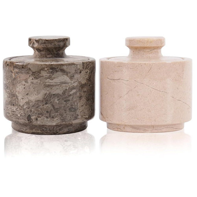 Marble Salt Cellar 3" Oceanic and Verona Celtic Salt and Spices Bowl for Kitchen & home Storage Décor, Sea Salt Holder with Lid Storage Container