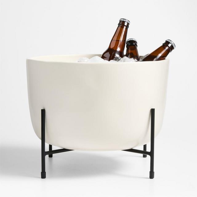 Bristol Ceramic Beverage Tub with Black Iron Stand