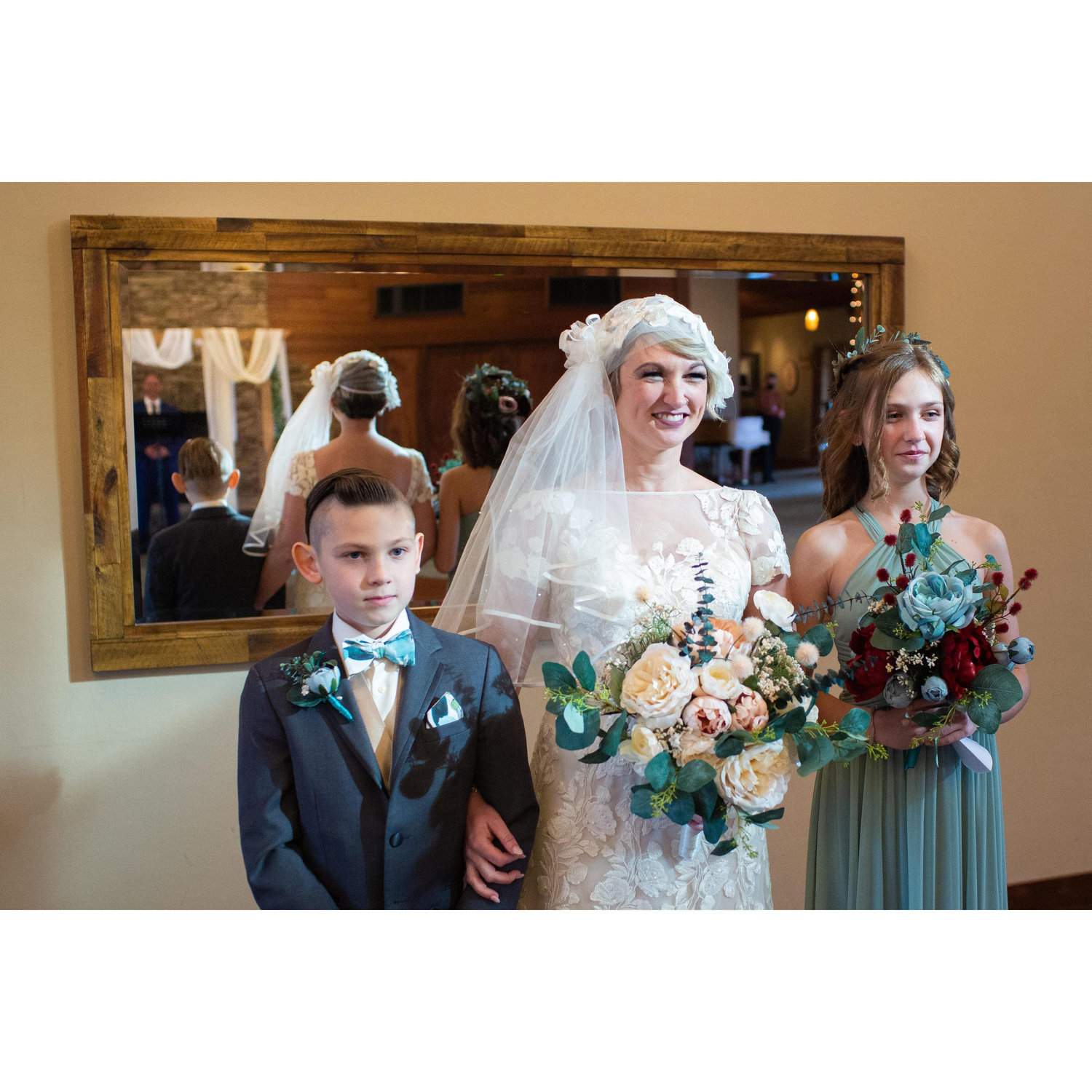 On our wedding day, we had storms roll in just before the ceremony. Right before the kids and I walked down the aisle, the sun shown through a small window in the ceiling and directly on to us!