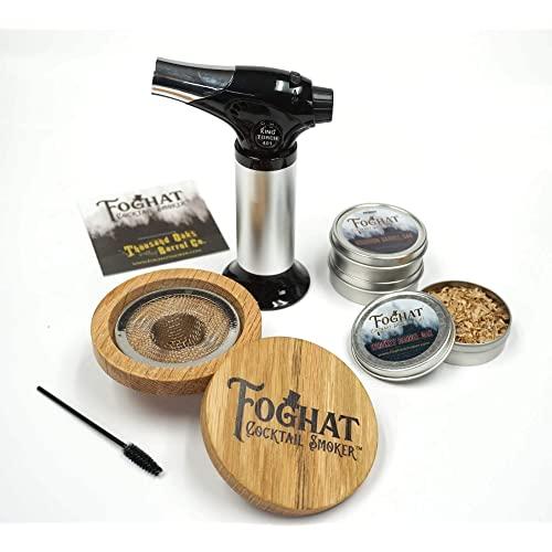 Foghat Cocktail Smoking Kit with Bourbon Barrel Oak, Hickory, Gin Foghat Fuel Wood Shavings & Smoking Torch | Infuse Cocktails, Wine, Whiskey, Cheese, Meats, Dried Fruits, BBQ, Salt!