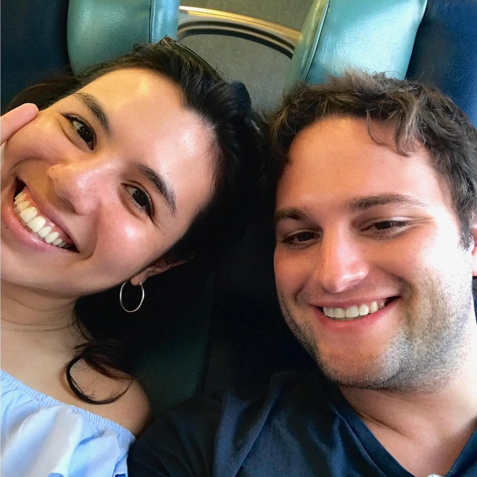 Our first picture together, taken on the Long Island Railroad, July 2018