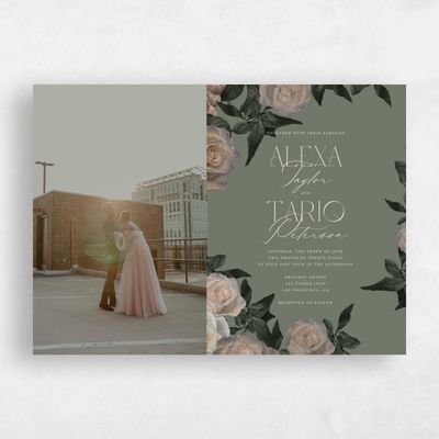 Dark Sage, Green Wedding Invitation - Poet Photo