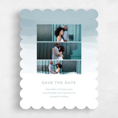 Blue Scalloped Wedding Save the Date - Waterfront Strip