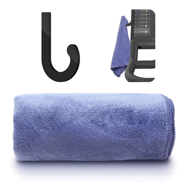 Towel Rack Hanger Hook + Microfiber Sport Towel Set for Peloton Bike (Grey)