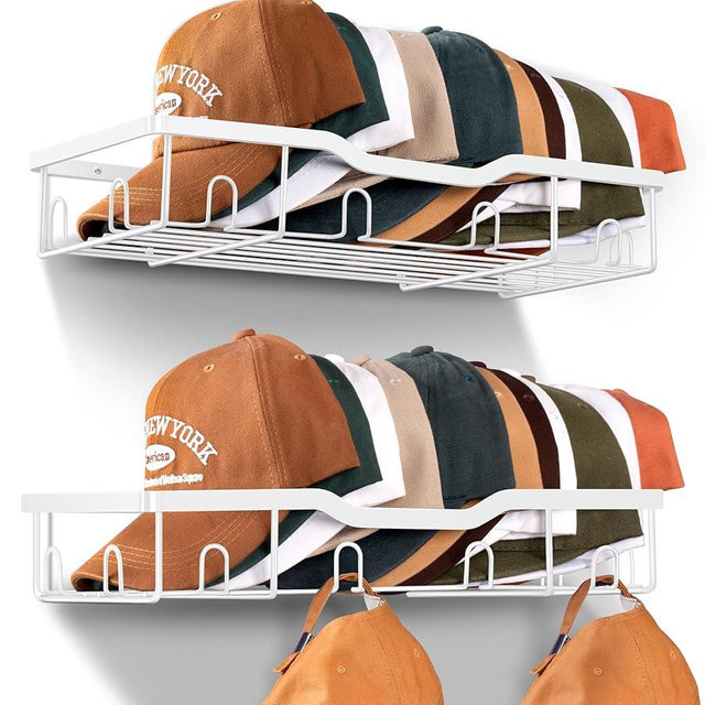 KEETDY Metal Hat Racks for Baseball Caps Wall Hat Organizer Fit 20 Caps Holder, 2 Packs Sturdy Wall Mounted Hat Storage Organizer, White