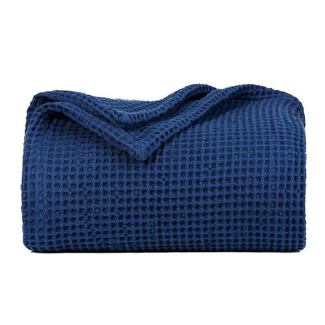 Organic Cotton Blue King Blanket - GOTS Certified, Waffle Weave, Soft, Breathable, Premium and All-Year 100% Cotton Blanket - Cozy, Hypoallergenic and Sustainably-Made (Navy Blue - King/Cal King)