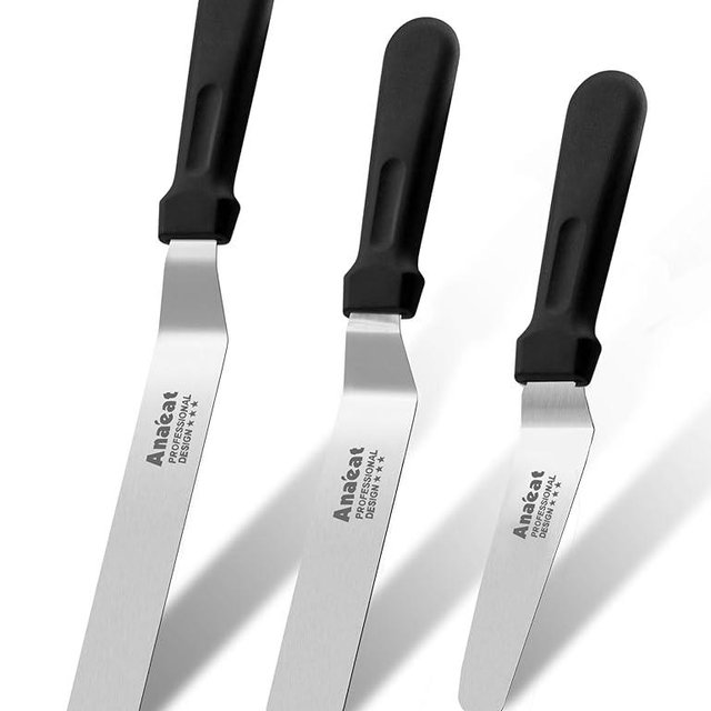 Anaeat Icing Spatulas, Set of 3 Professional Cake Angled Offset Spatula with 4", 6", 8" Stainless Steel Blades - Thickened Frosting Knife with Plastic Handle for Cake Decorating, Pastry & Baking