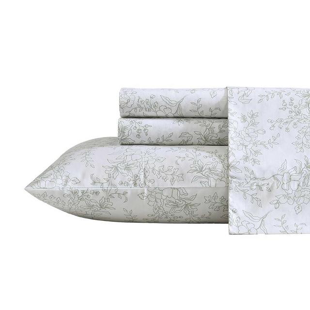 Stone Cottage - Queen Sheet Set, Premium Cotton Percale Bedding Set, Crisp & Cool Floral Home Decor (Hawley Floral Green, Queen)