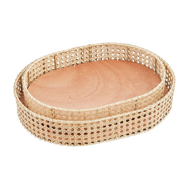 Mud Pie Cane Tray, small 3" x 17" dia | large 3" x 19" dia, Brown