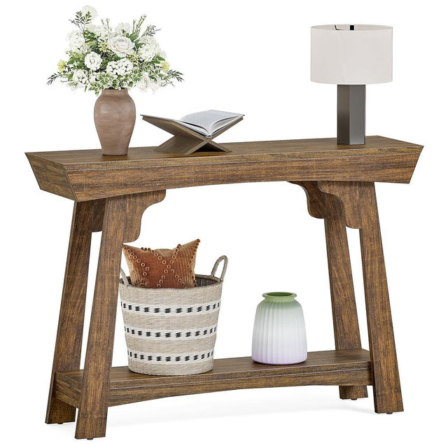 LITTLE TREE 41-Inch Console Table with Storage, 2-Tier Sofa Table Behind Couch, Farmhouse Entryway Table for Living Room, Hallway (Rustic Brown)