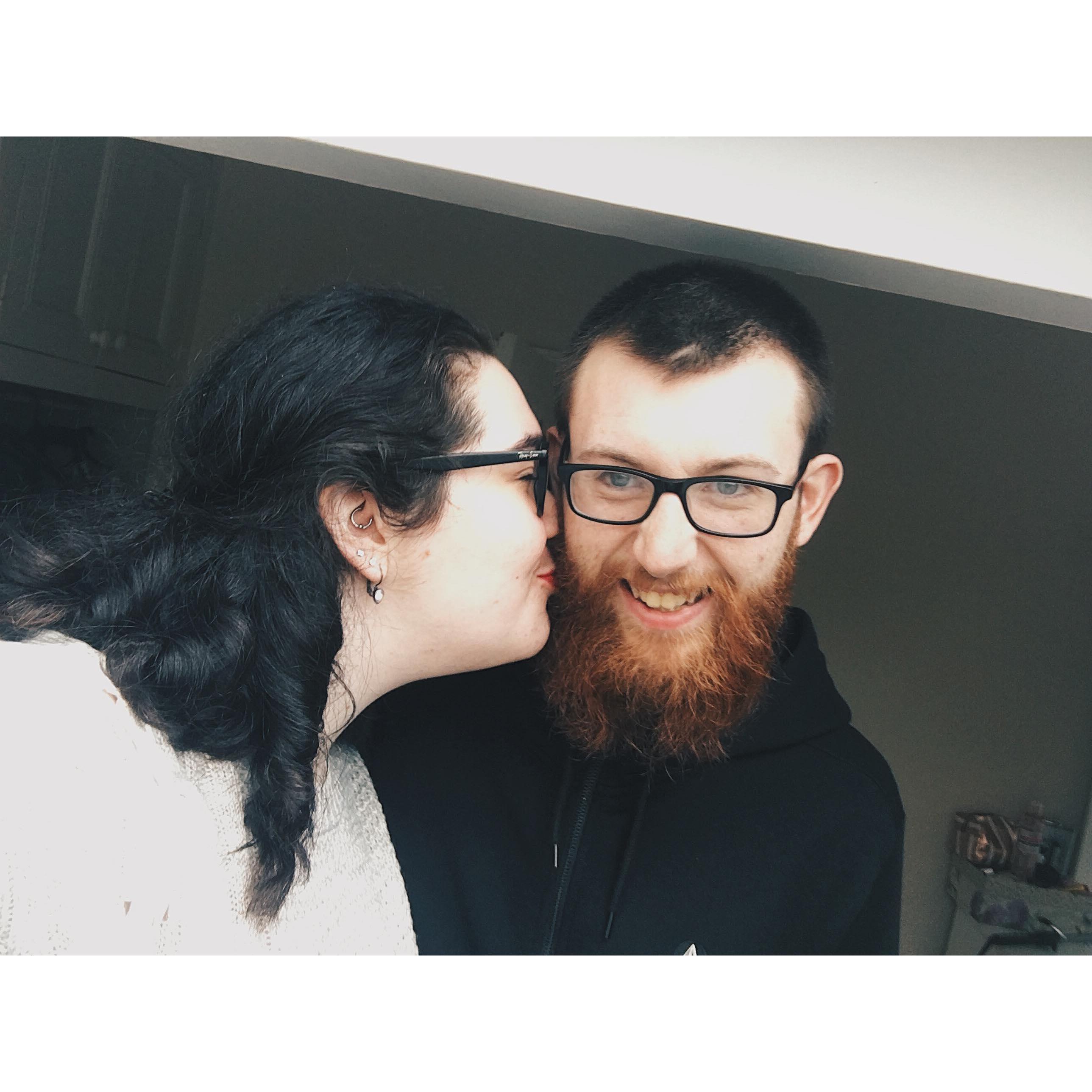 Ben was only smiling because he was worried I was going to get lipstick in his beard