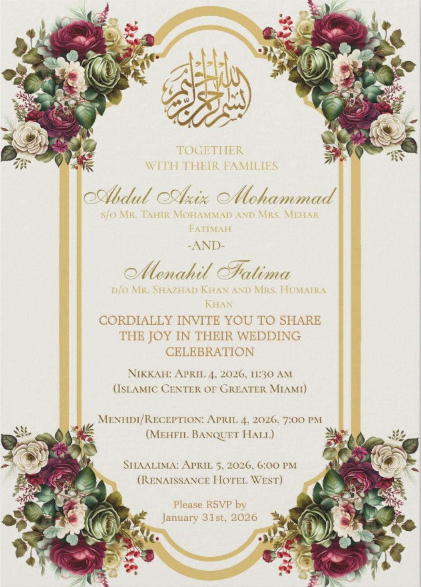 The Wedding Website of Abdul Aziz Mohammad and Menahil Fatima