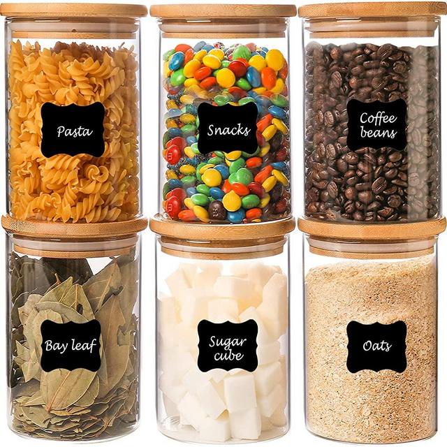 6 Pack Glass Jars, GoldArea 24 oz Glass Food Storage Containers with Airtight Bamboo Lids, Spice, Cookie, Candy Jar, Canister Sets for Kitchen Counter, Containers for Pantry Organization and Storage