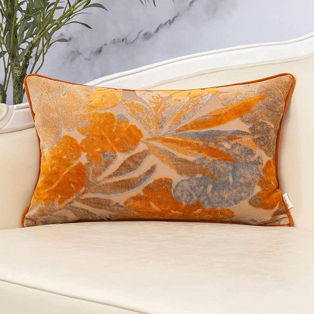 Yangest Rust Orange Monstera Leaf Velvet Lumbar Throw Pillow Cover Textured Cushion Case Vintage Neutral Oblong Pillowcase for Sofa Couch Bedroom Living Room Home Christmas Decoration, 12x20 Inch