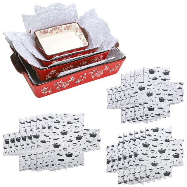 Cedilis Set of 18 Bakeware Scratch Protectors, Thick Felt Cookware Protectors for Stacking, Rectangular Pots and Pans Dividers Separator Pads, Avoid Chips and Cracks When Stacking, 3 Large Sizes, Gray