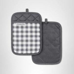 KitchenAid Gingham Pot Holder 2-Pack Set, Charcoal Grey, 7"x10"